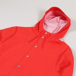 RAINS Denmark Waterproof Raincoat Essential Jacket with Hood in Scarlet Red